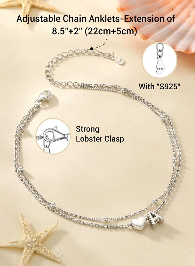 PROSILVER Ankle Bracelets for Women S925 Sterling Silver Anklets for Women Waterproof, Dainty Layered Heart Anklet, Beach Initial Anklet for Summer, Letter J - Image 5